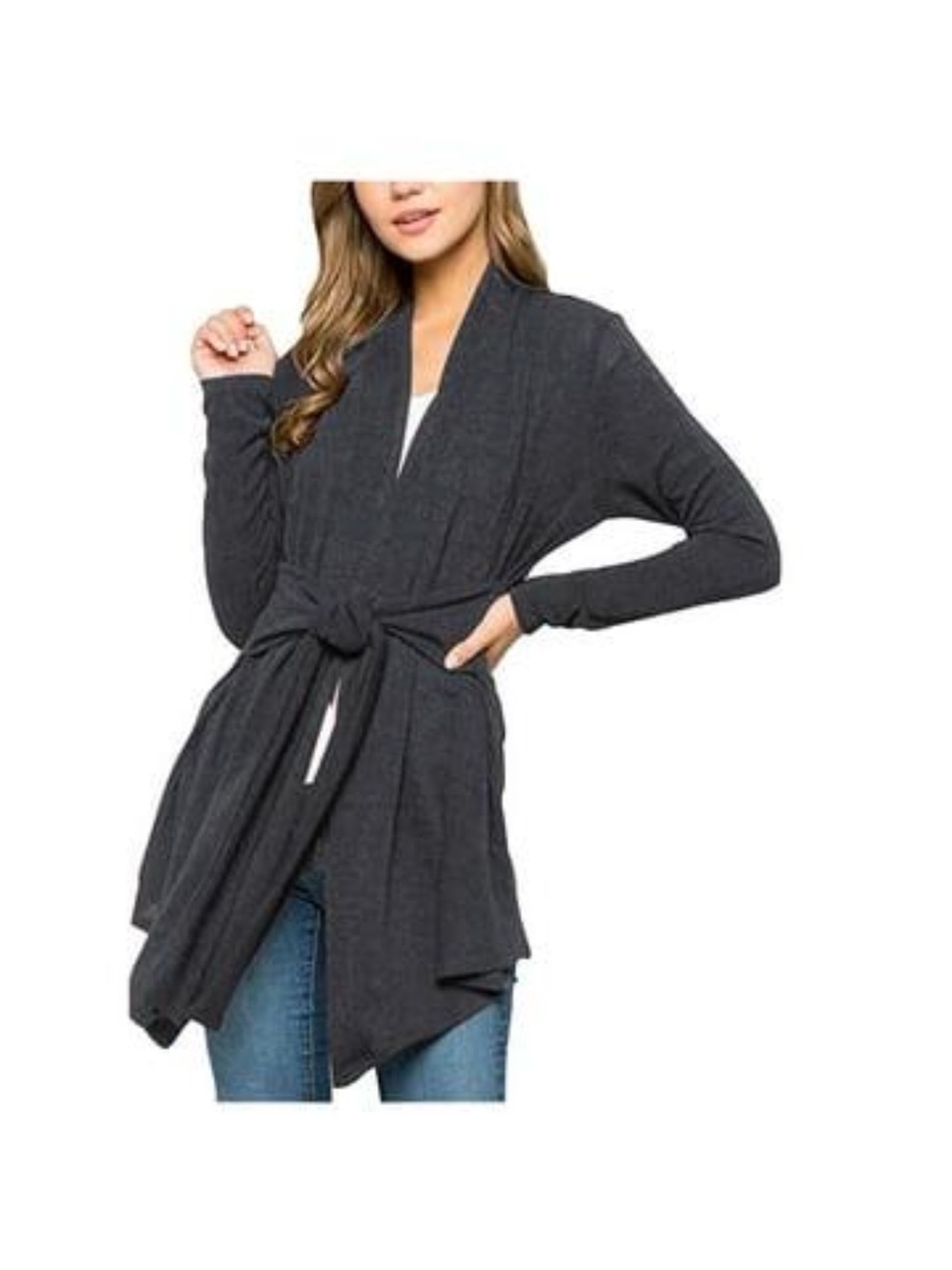 Sam & Max Gray Open Front Tie Waist Robe Size Large
